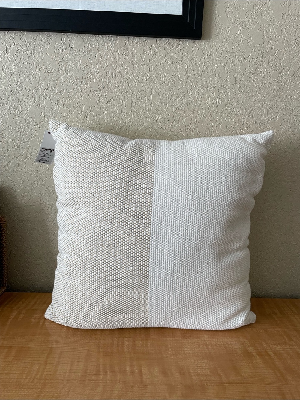 New Decorative Throw Pillow Size 18 x 18 White Cream Weave Textured Square